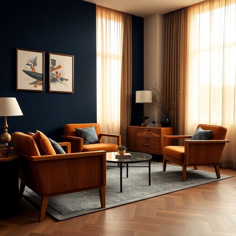 Interior discret al biroului Modern Casa din Iași, cu perete indigo și mobilier din stejar